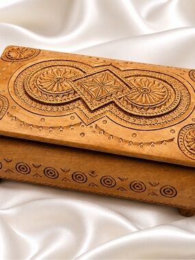 Vintage Hand Carved Wooden Box Eastern Europe Folk Art